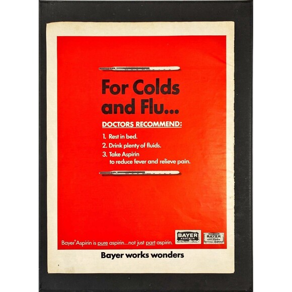Bayer Aspiran "For Colds and Flu: reduce fever and pain" Vintage Print Ad 1966 - Picture 3 of 3